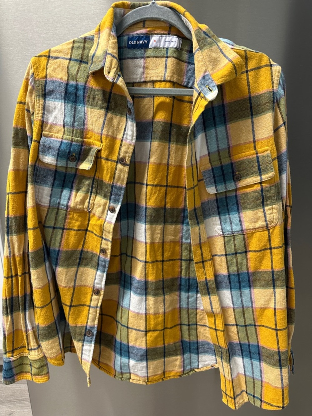 Old Navy Yellow and Blue Plaid Flannel Shirt Jacket